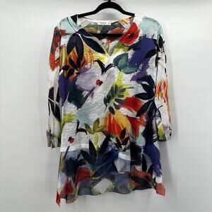 Jess‎ Jane Top Shirt Womens Small Floral Tropical Multicolor Oversized Tropical